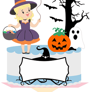 Arquivo Topo de Bolo Halloween Bruxinha segurando o balão - EM CAMADAS