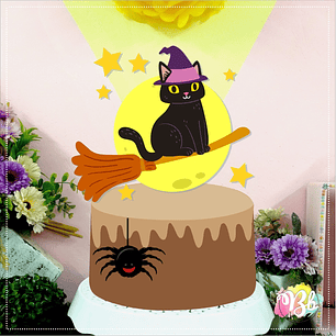 Arquivo Topo de Bolo Halloween Gato Preto - EM CAMADAS