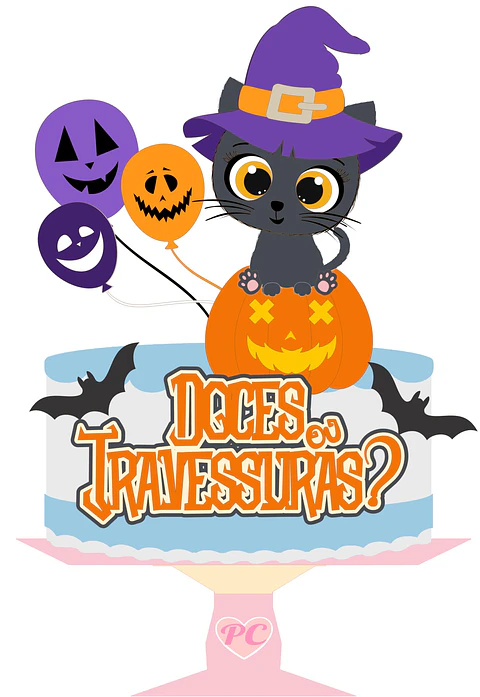 Arquivo Topo de Bolo Halloween Gato Preto - EM CAMADAS