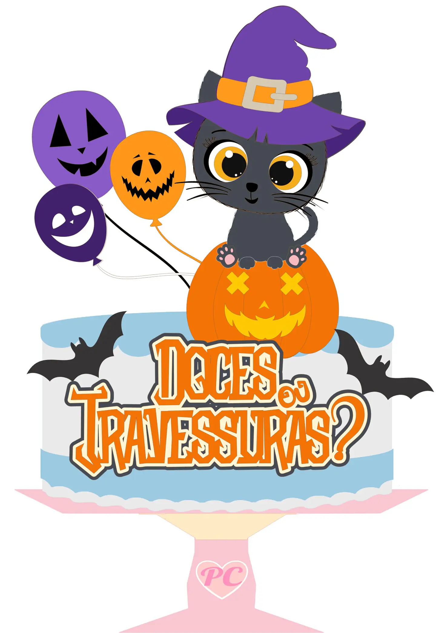 Arquivo Topo de Bolo Halloween Gato Preto - EM CAMADAS 1
