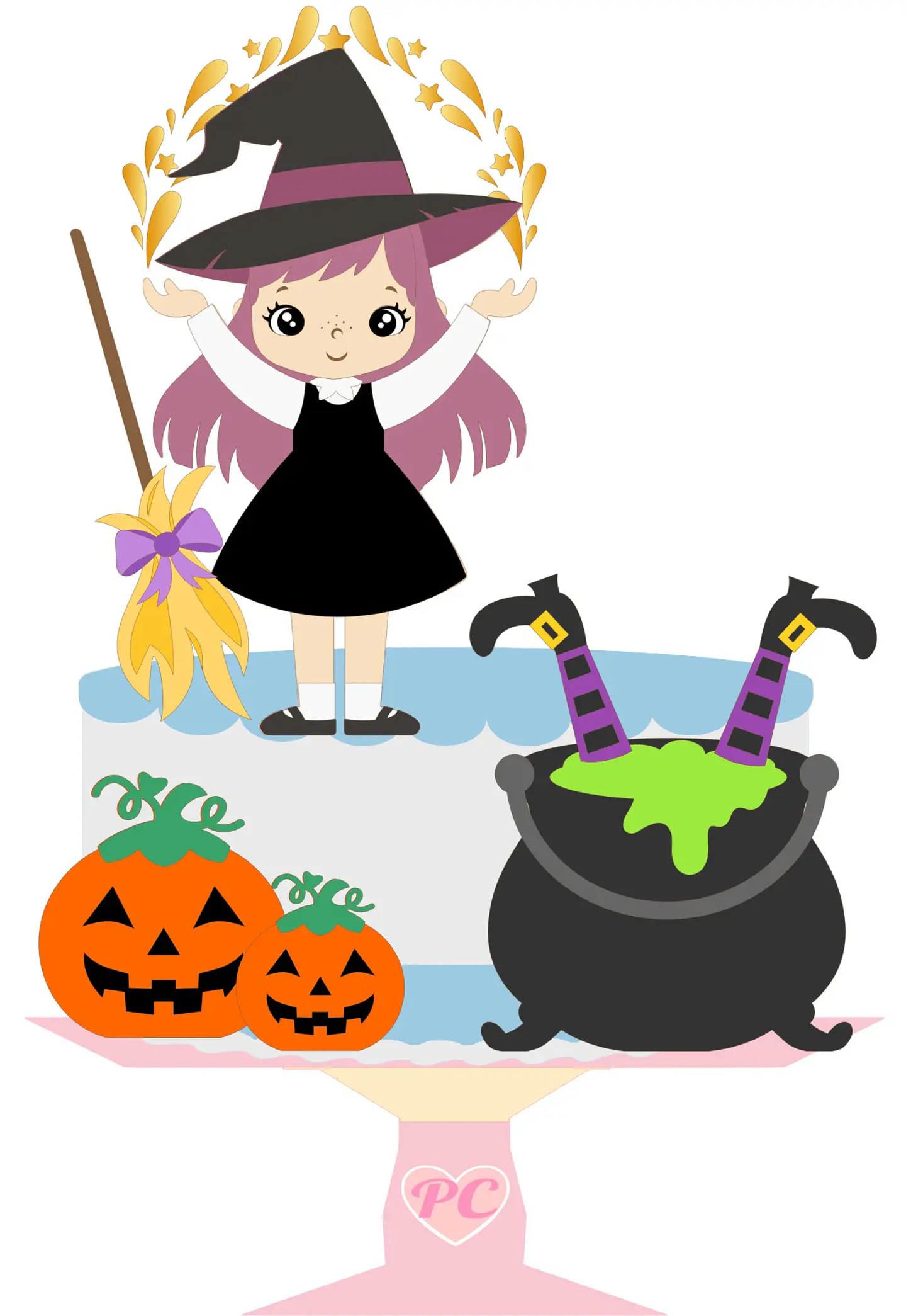 Arquivo Topo de Bolo Halloween Bruxinha - EM CAMADAS 1