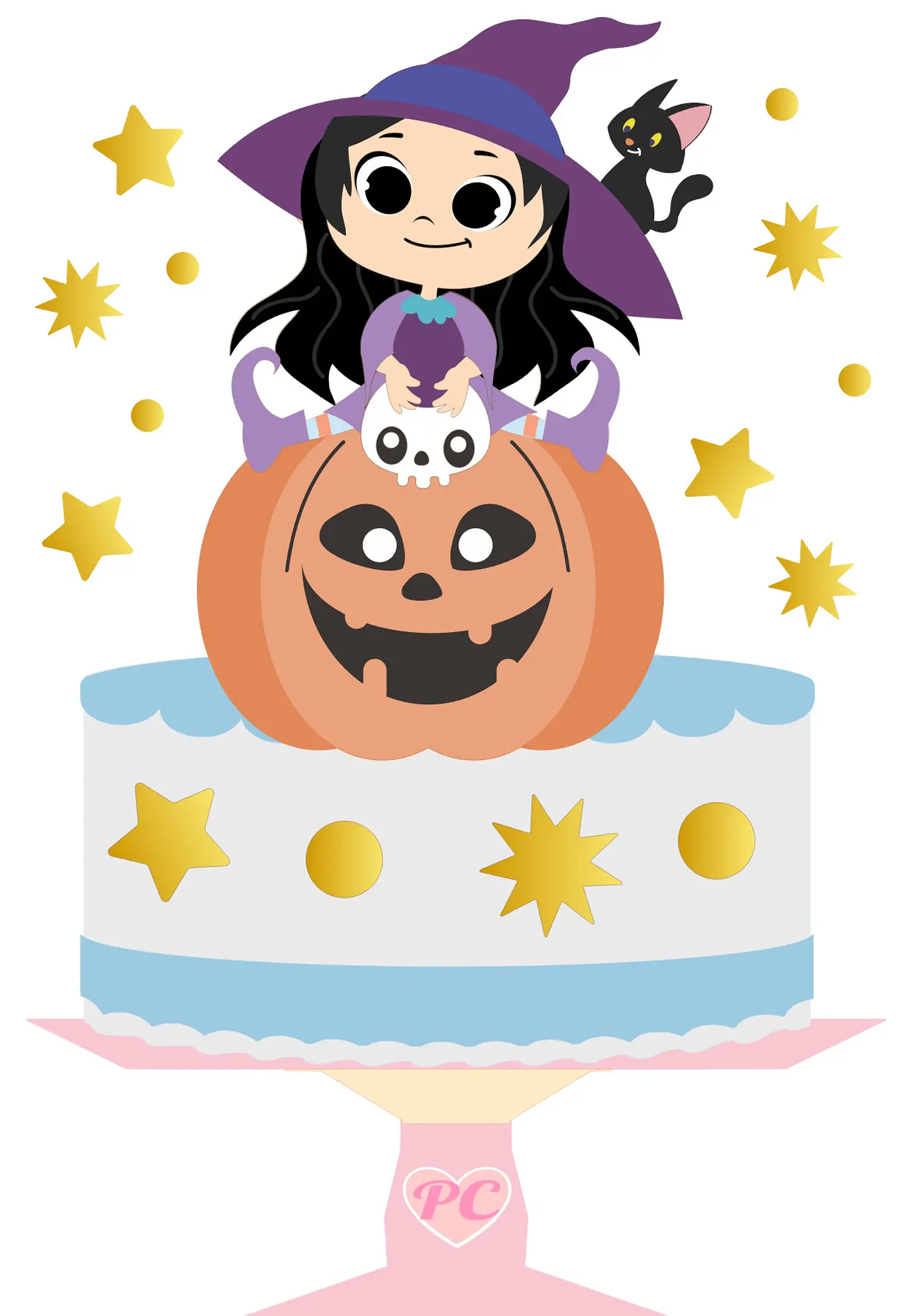 Arquivo Topo de Bolo Halloween Bruxinha na Abóbora - EM CAMADAS 1