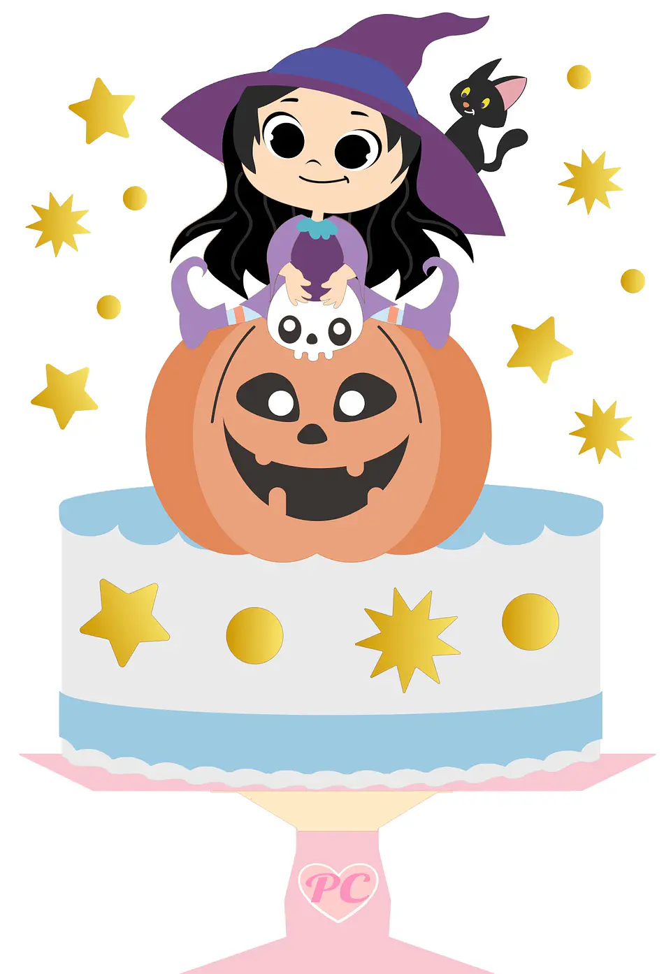 Arquivo Topo de Bolo Halloween Bruxinha na Abóbora - EM CAMADAS 1