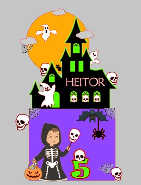 Arquivo Topo de Bolo Halloween Castelo Menino Esqueleto - EM CAMADAS