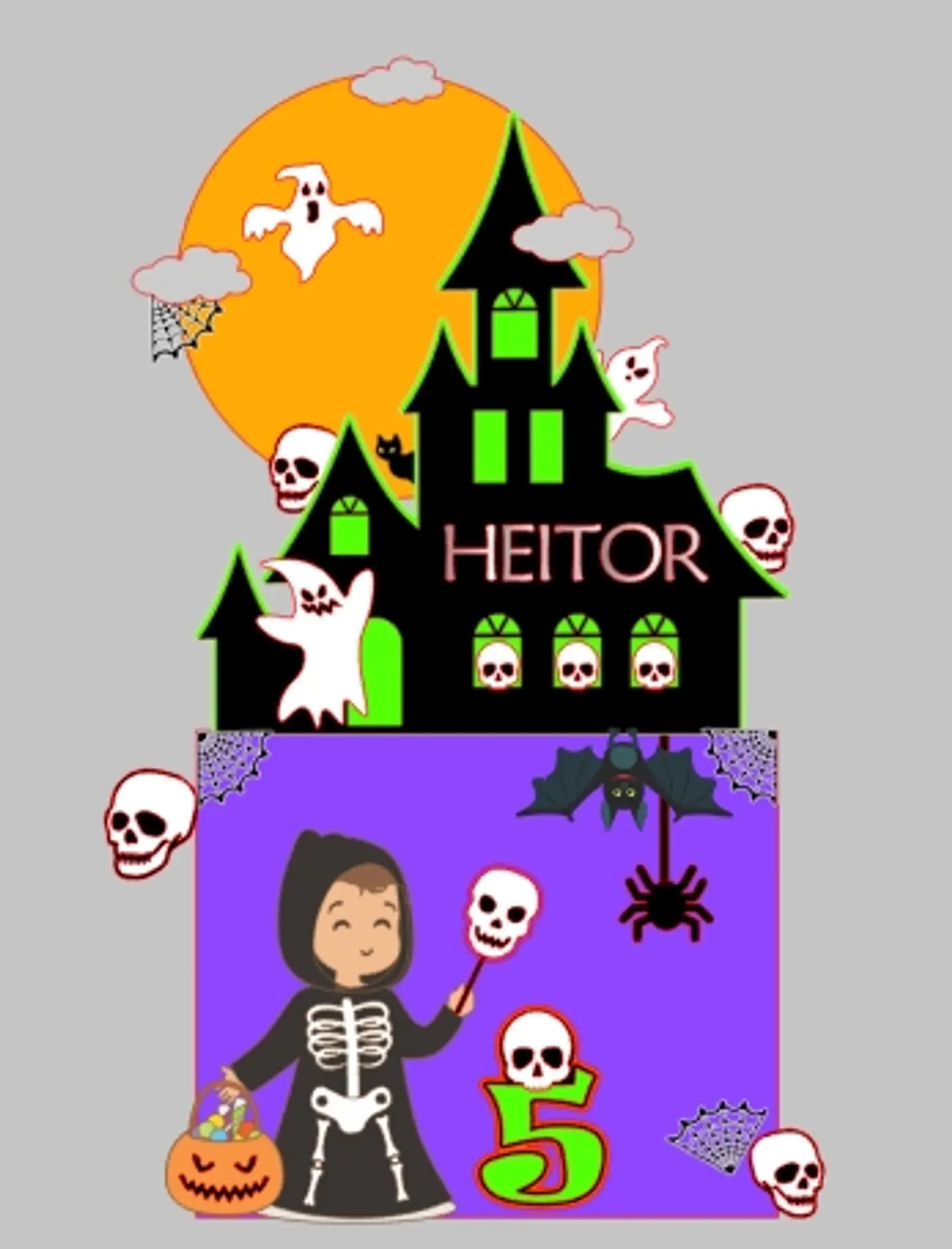 Arquivo Topo de Bolo Halloween Castelo Menino Esqueleto - EM CAMADAS 1