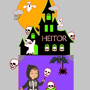 Arquivo Topo de Bolo Halloween Castelo Menino Esqueleto - EM CAMADAS