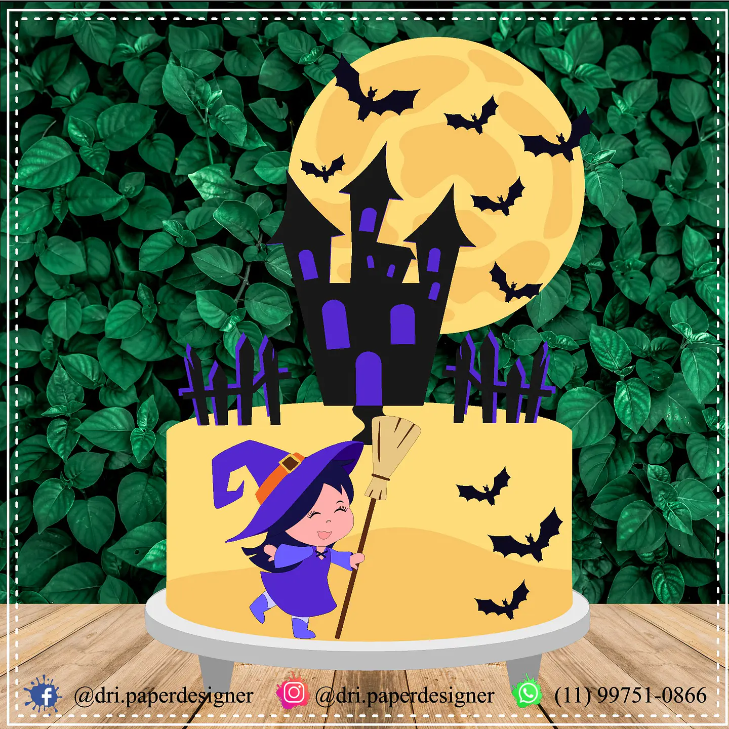 Arquivo Topo de Bolo Halloween Bruxinha - EM CAMADAS 1