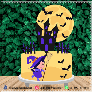 Arquivo Topo de Bolo Halloween Bruxinha - EM CAMADAS