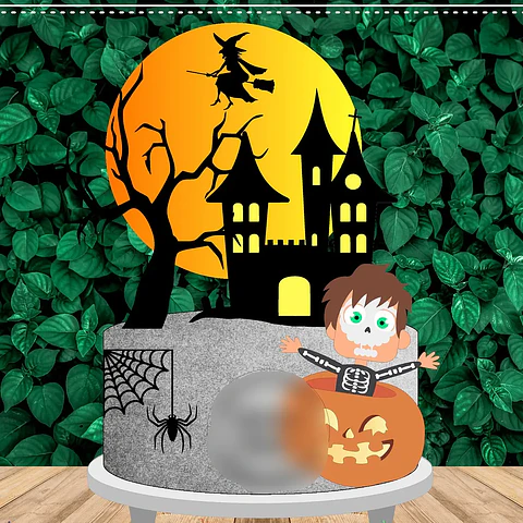 Arquivo Topo de Bolo Halloween Menino Esqueleto na Abobora - EM CAMADAS