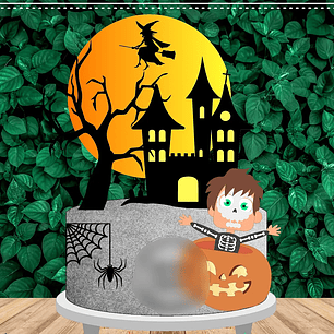 Arquivo Topo de Bolo Halloween Menino Esqueleto na Abobora - EM CAMADAS