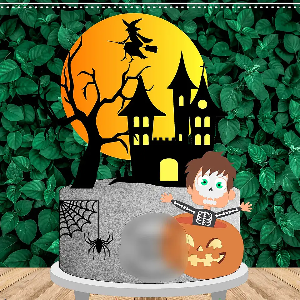 Arquivo Topo de Bolo Halloween Menino Esqueleto na Abobora - EM CAMADAS 1
