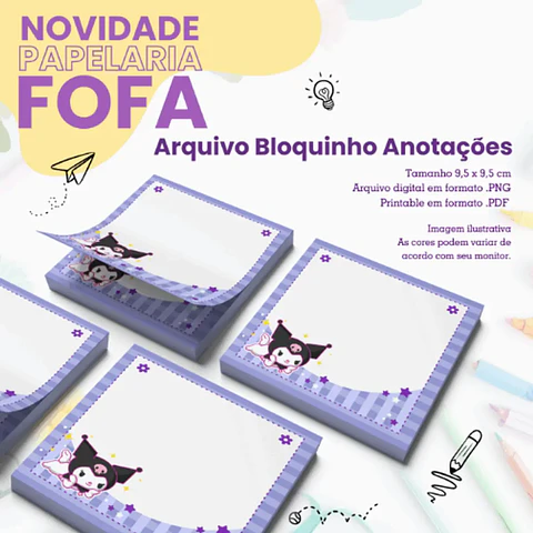 Arquivo Bloquinhos Kuromi 9,5x9,5 - Cute Corte
