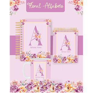 Arquivo Encadernação 2026 Floral Alfabeto - PAMELLA