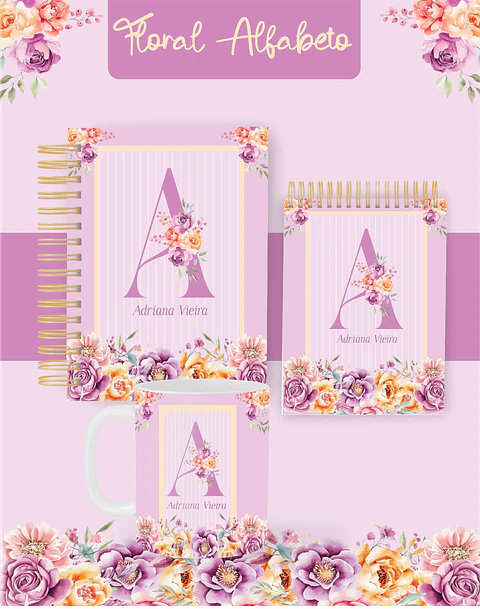 Arquivo Encadernação 2026 Floral Alfabeto - PAMELLA