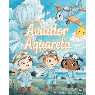 Kit Digital Aviador Aquarela - MK Criativos