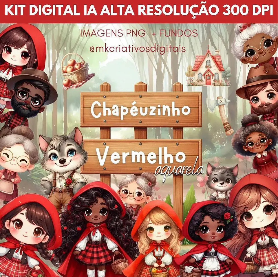 Kit Digital Chapeuzinho Vermelho Aquarela - MK Criativos 1