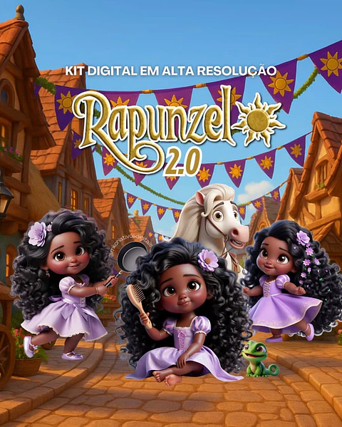 Kit Digital Rapunzel 2.0 Negra - MK Criativos