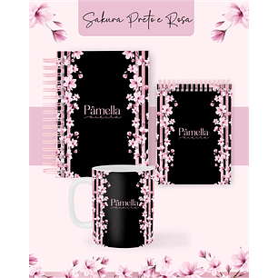 Arquivo Combo Encadernação Sakura Preta e Rosa 2026 - Pamella