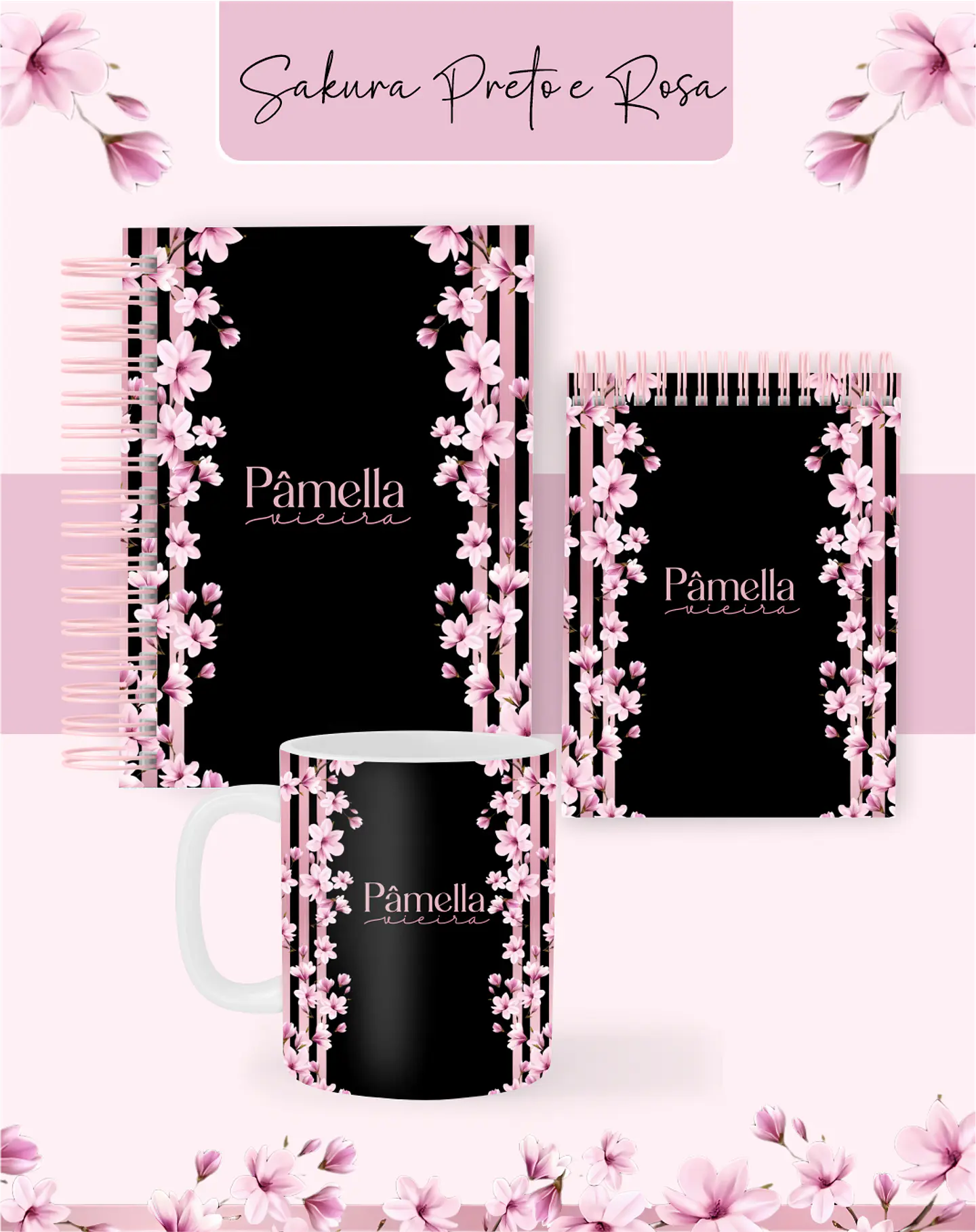Arquivo Combo Encadernação Sakura Preta e Rosa 2026 - Pamella 1