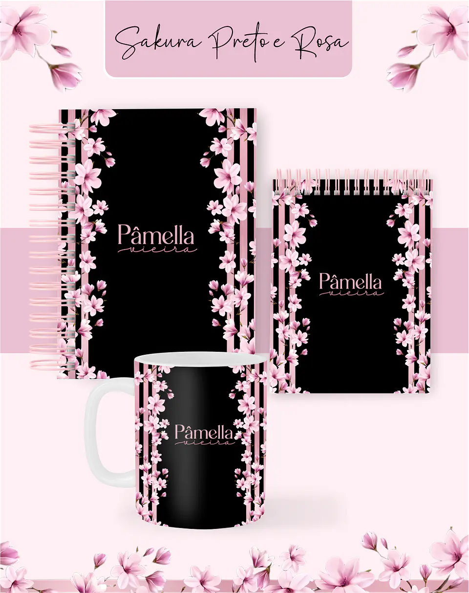 Arquivo Combo Encadernação Sakura Preta e Rosa 2026 - Pamella 1