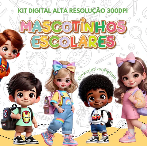 Kit Digital Mascotinhos Escolares - MK Criativos