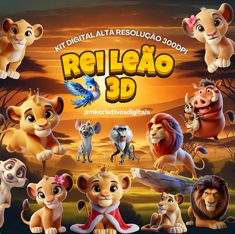 Kit Digital Rei Leão 3D - MK