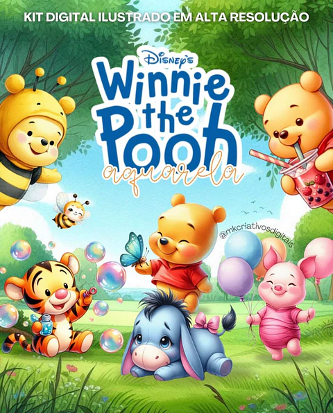 Kit Digital Ursinho Pooh Aquarela - MK