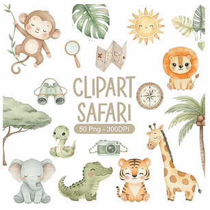 Kit Digital Safari Aquarela - Mili Estúdio