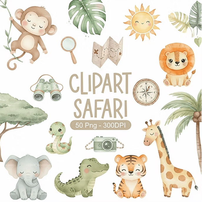 Kit Digital Safari Aquarela - Mili Estúdio 1