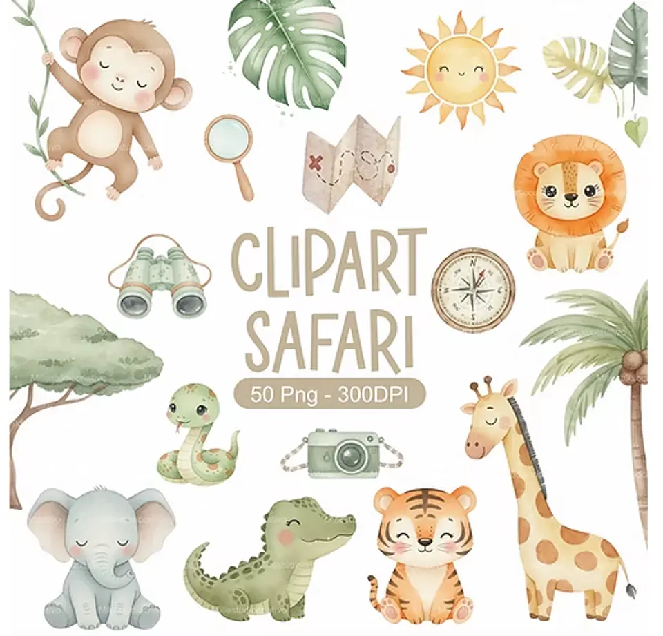 Kit Digital Safari Aquarela - Mili Estúdio 1