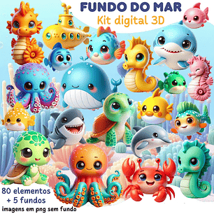 Kit Digital Fundo do Mar 3D - Mi Kits