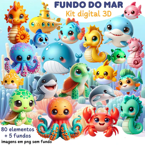 Kit Digital Fundo do Mar 3D - Mi Kits