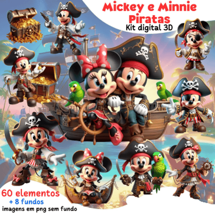 Kit Digital Mickey e Minnie Piratas - Mi Kits 1