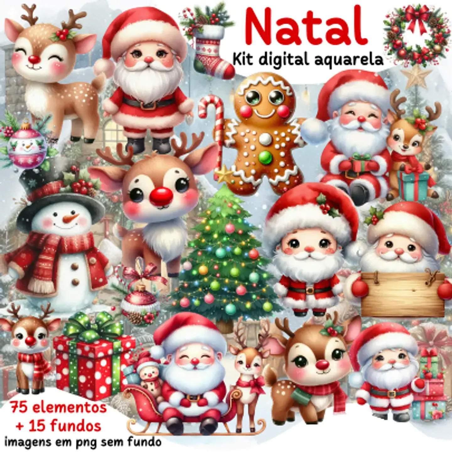 Kit Digital Natal Aquarela - Mi Kits 1