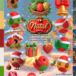 Kit Digital Natal Passarinhos 3D - Fanddy