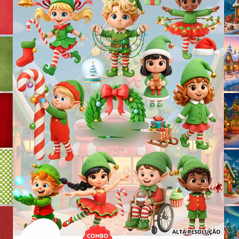 Kit Digital Natal dos Elfos 3D - Fanddy