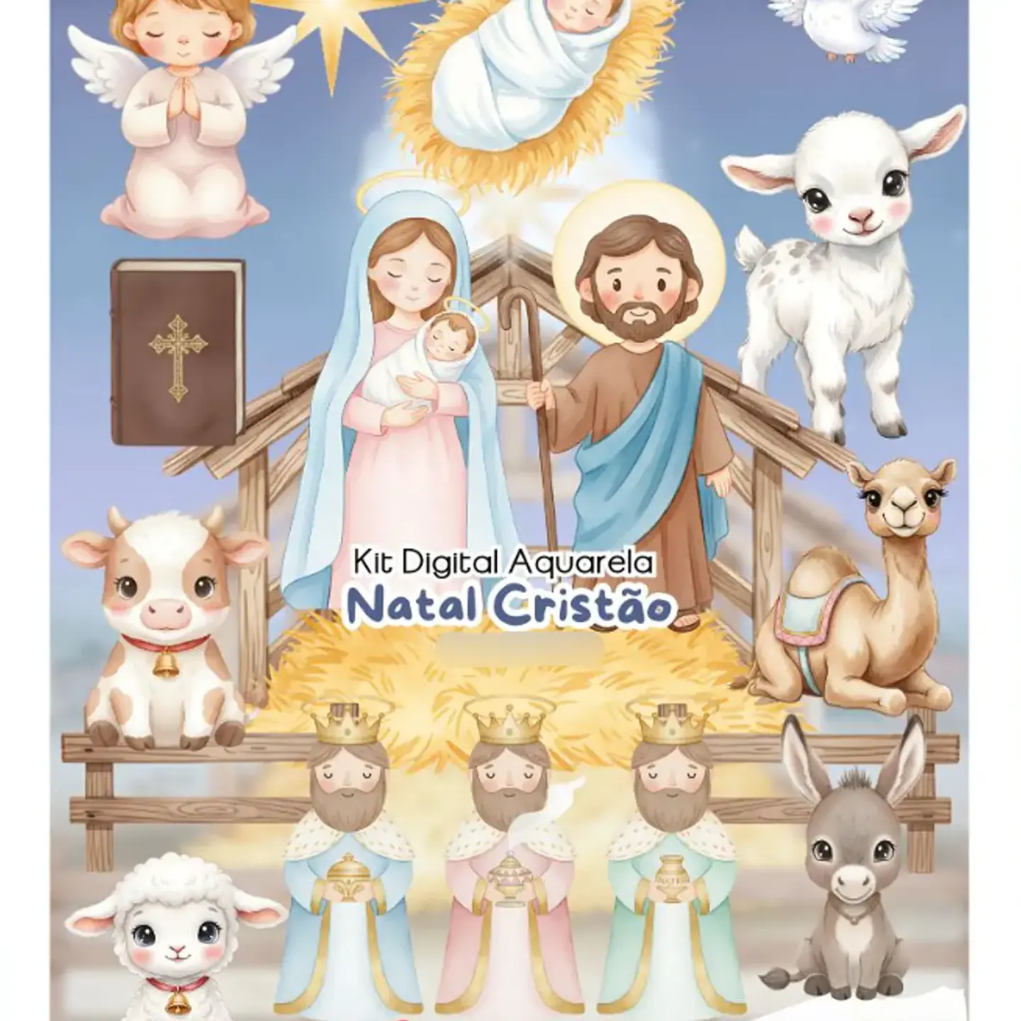 Kit Digital Natal Cristão Aquarela - Fanddy 1