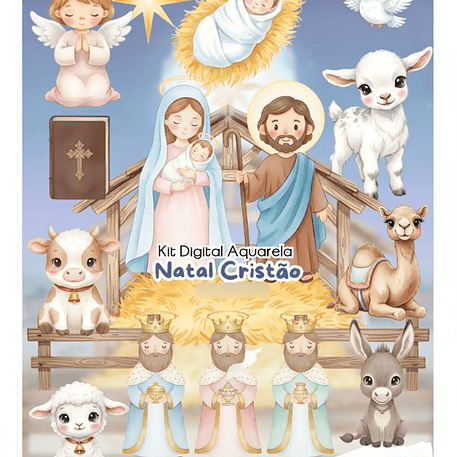 Kit Digital Natal Cristão Aquarela - Fanddy 1