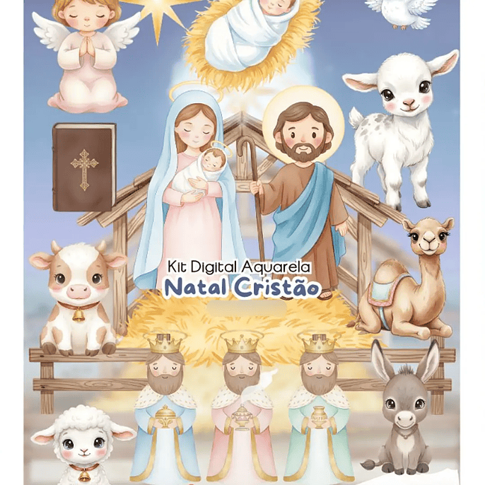 Kit Digital Natal Cristão Aquarela - Fanddy 1