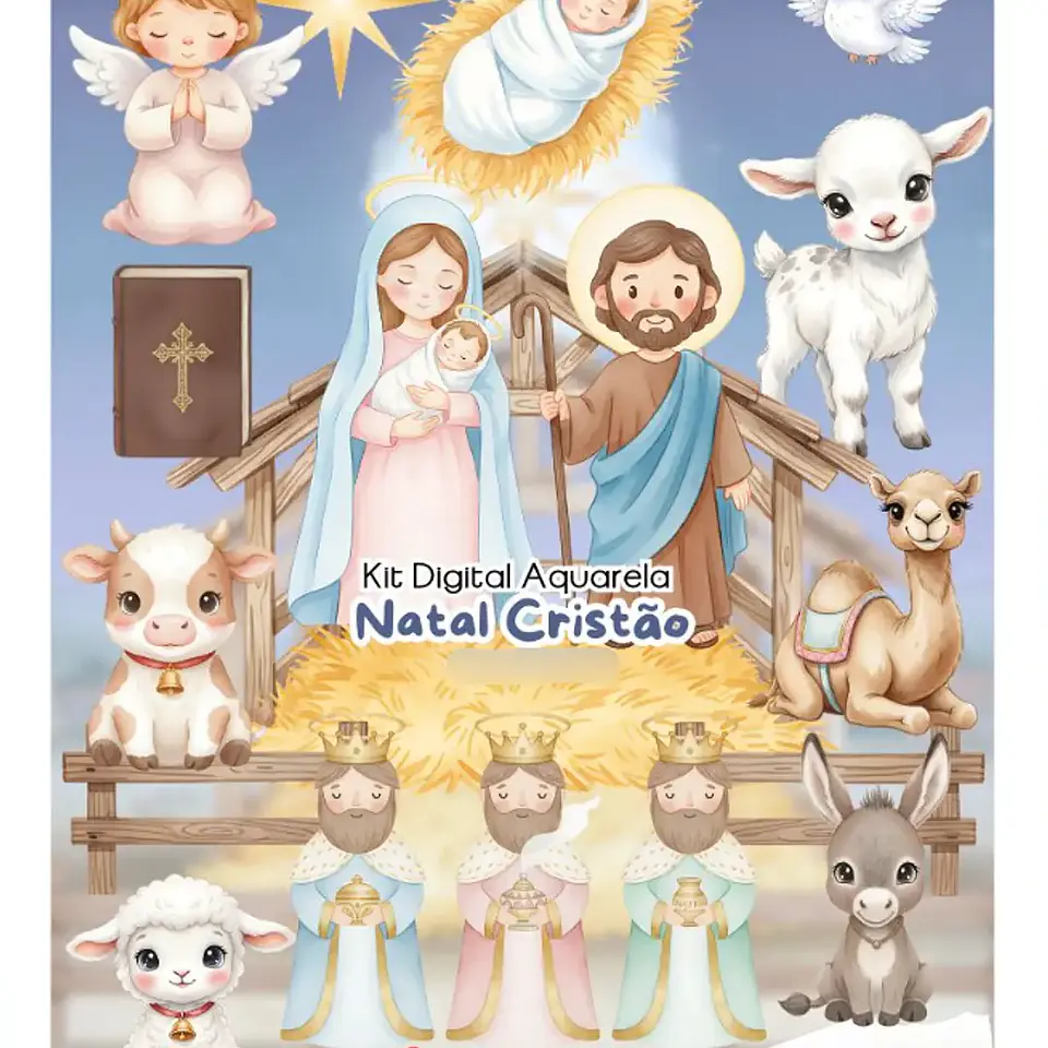 Kit Digital Natal Cristão Aquarela - Fanddy 1
