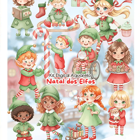 Kit Digital Natal dos Elfos Aquarela - Fanddy 1