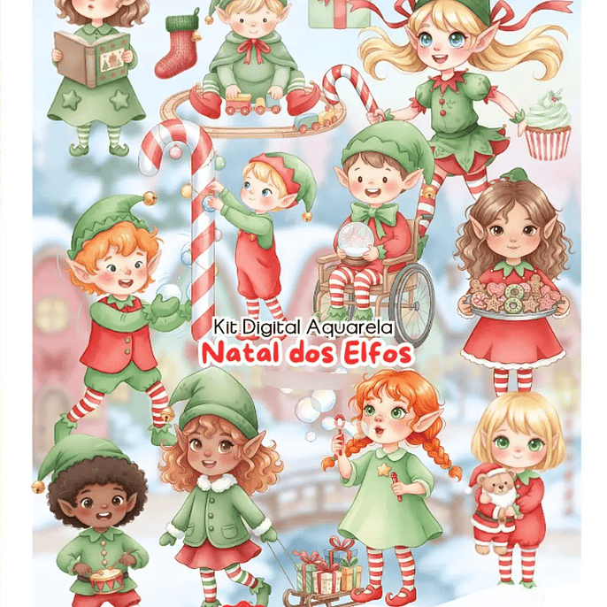 Kit Digital Natal dos Elfos Aquarela - Fanddy 1