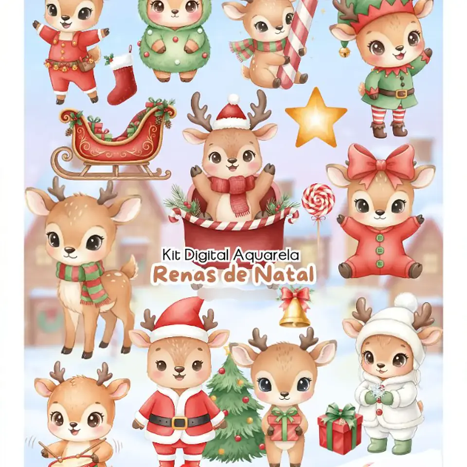 Kit Digital Natal Renas Aquarela - Fanddy 1