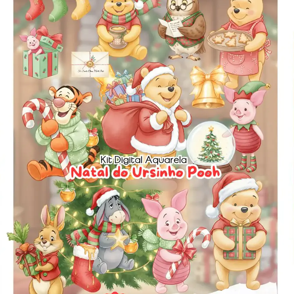 KIt Digital Natal Ursinho Pooh Aquarela - Fanddy 1