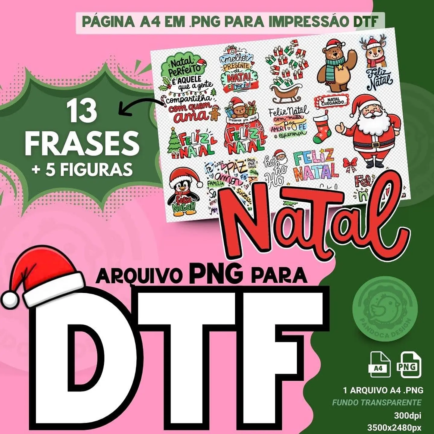 Arquivo Natal DTF UV 3 Frases - Pandoca 1
