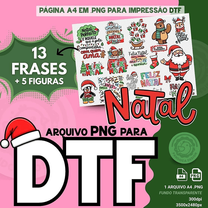 Arquivo Natal DTF UV 3 Frases - Pandoca 1