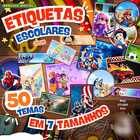 Arquivo Combo Etiqueta Escolar 50 Temas - ILUSTRACIN