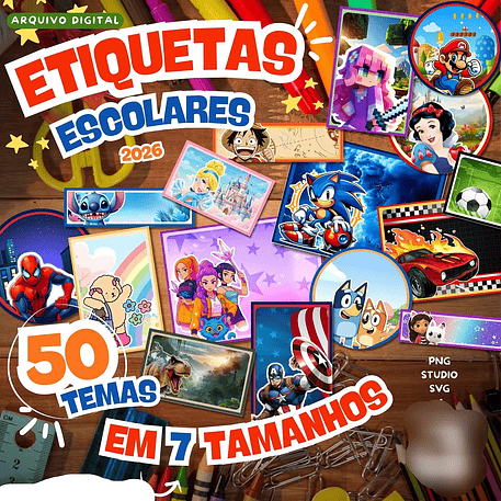 Arquivo Combo Etiqueta Escolar 50 Temas - ILUSTRACIN 1
