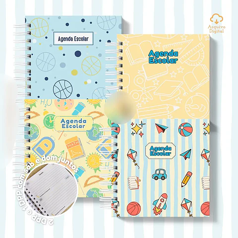 Arquivo Mini Agenda Escolar Quadrada 2026 Azul com Amarelo