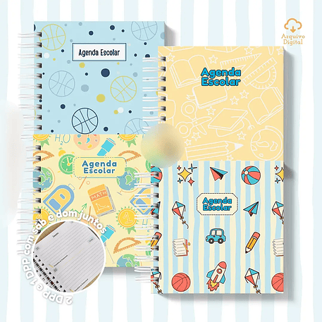 Arquivo Mini Agenda Escolar Quadrada 2026 Azul com Amarelo 1